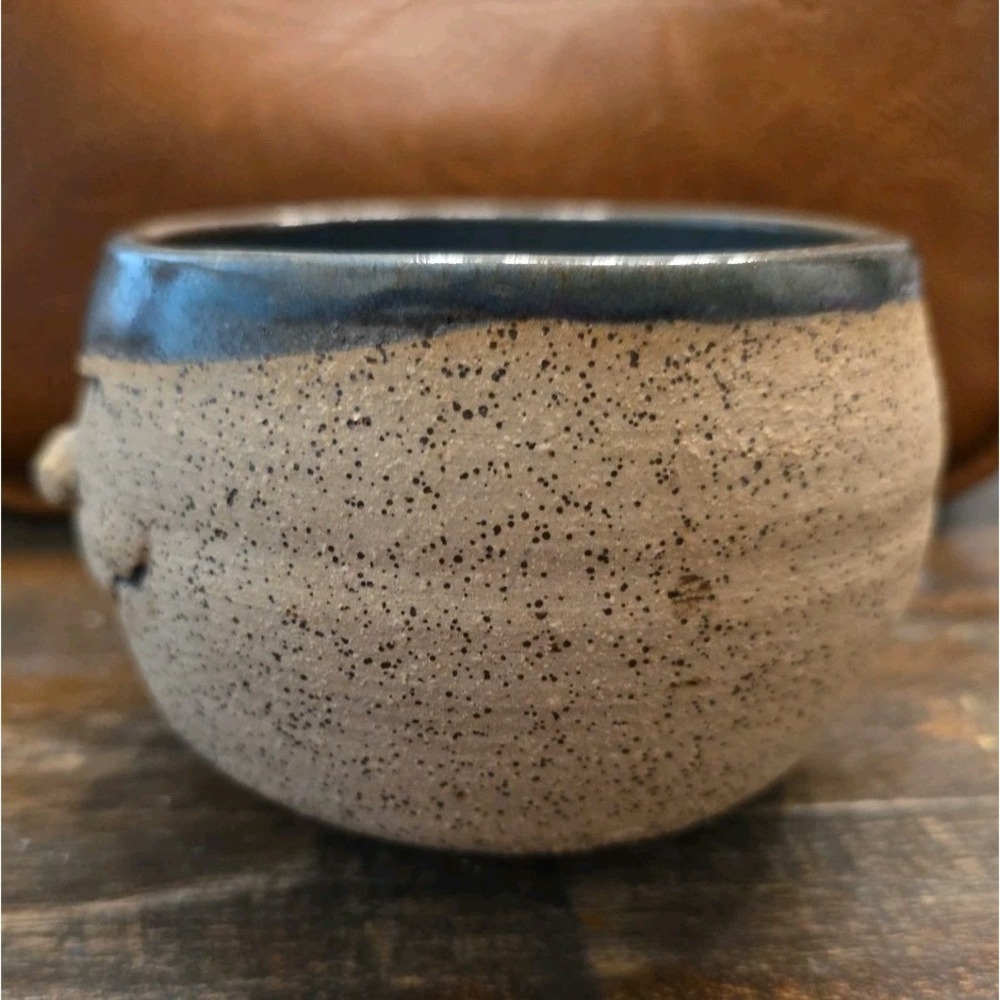 Whimsical Ceramic Face Shaving Mug Bowl Hand Thrown Signed Art Pottery Blue Rim - Picture 5 of 11